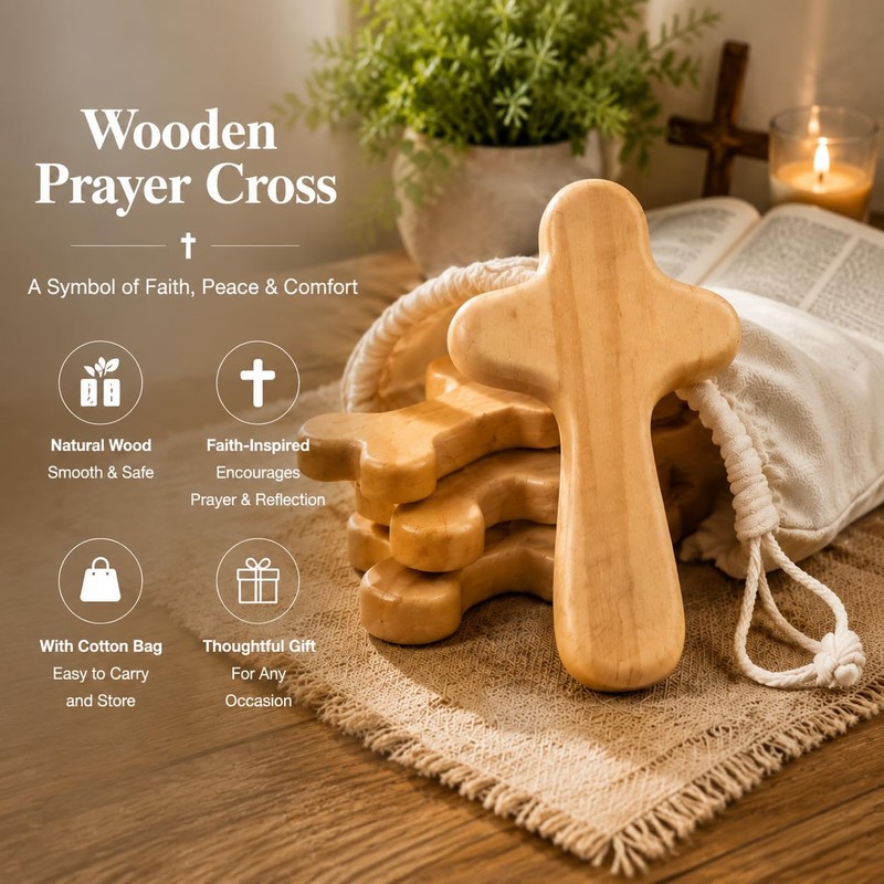 Small Wooden Crosses, 24 Pieces Holding Cross, 2.36in Portable Prayer