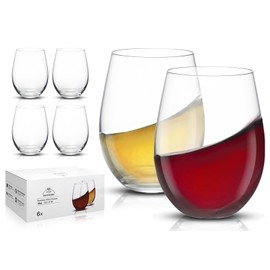 DIEWEISIMI Stemless Wine Glasses, Hand Blown Drinking Glasses Set of 6 18oz, Crystal Wine Glass, Clear Red White Wine Glasses, Gift for Woman, Christmas, Anniversary, Birthday, Housewarming