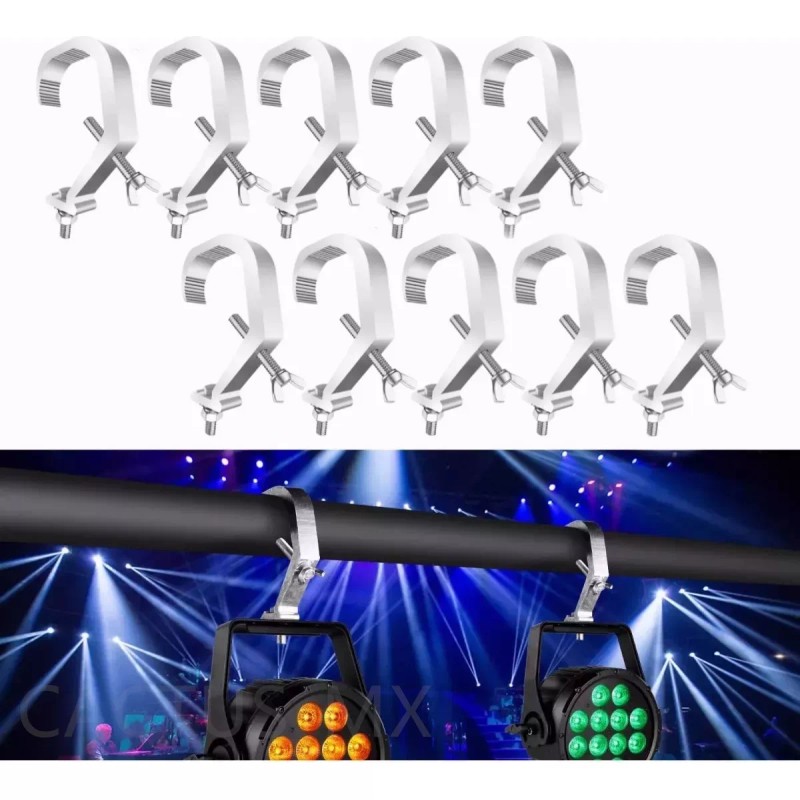 estructuras escenarios, 10 clamps, prensa, clamp luces, dj, cabinas dj