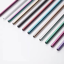 CRESCENT COZY Stainless Steel Reusable Straws with Cleaning Brushes, 4 Straight, 4 Bent Straws, 8 Silicone Tips, 2 Brushes, and Cotton Bag, Eco-Friendly Metal for Smoothies and Drinks (Black)