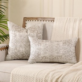 Miuyunya Set of 2 Ethnic Cushion Covers, Beige Cream, 50 x 30 cm, Boho Cushion Covers, Sofa Cushion, Double-Sided Pattern, Bohemian Decorative Cushion, Oriental Cushion Cover, Decorative for Summer