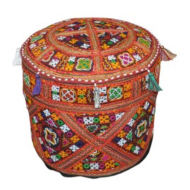 Rajasthali Traditional Indian Home Decorative Ottoman Handmade and Patchwork Stool Floor Cushion, 46 x 33 cm