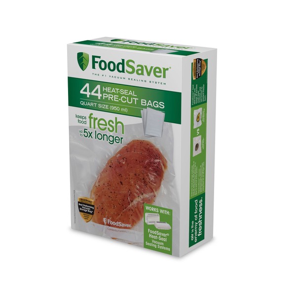 FoodSaver FSFSBF0226-FFP Bolsas de sellado térmico precortadas de 1 cuarto de galón, 44 unidades, sin frustración, embalaje abrefácil