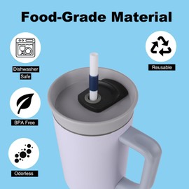 Replacement Straws for Owala 40 oz Tumbler - Include 6 Pack Straws and 1 Pack Cleaning Brush (White-blue)