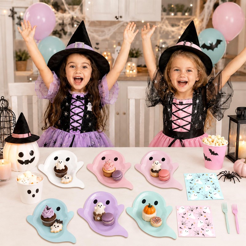 Halloween Plates and Napkins, Pastel Ghost Party Tableware Set, Serves