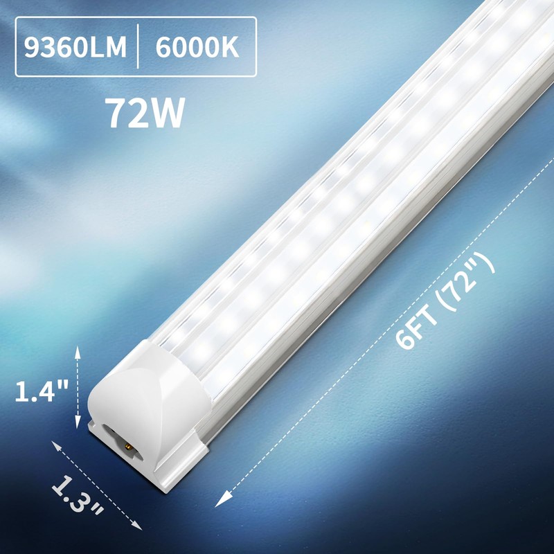 SHOPLED 6FT LED Shop Light, D-Shape 72W 9360LM 6000K Cool