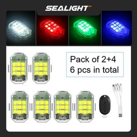 SEALIGHT High Brightness Strobe Lights RGB LED with Remote Control, 7 Color Rechargeable Waterproof Magnet Rock Lights Under Wheel for Cars, Trucks, Pickups, SUV - New Year Gift - quantities: Pack of 4+Pack of 2