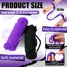 Tisancy 4 Pcs Soft Silk Rope Twisted Trim Cord Rope Nylon String Rope Multipurpose Set Include 2 Pcs Skin Friendly Rope and 2 Pcs Adjustable Rope Bracelet 32.81 ft Ankle Cuffs Ropes (Black, Purple)
