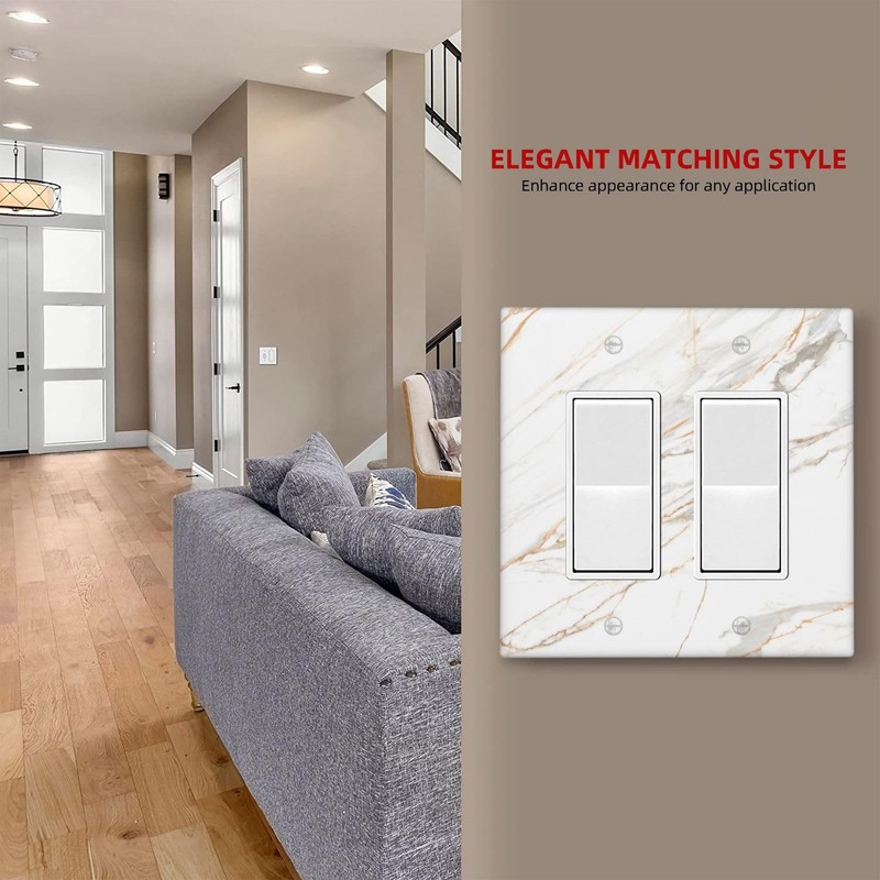 Lhdlnn White Gold Marble Light Switch Cover Decorative Double Rocker