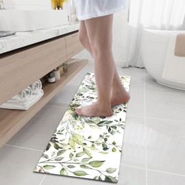 Sage Green Bathroom Rug Long , Boho Eucalyptus Bath Mat Runner Non Slip for Bathroom Bedroom Home Kitchen Decor,Spring Floral Plant Leaves Minimalist Diatomaceous Earth Quick Dry Absorbent Floor Mats