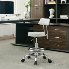 FIRAVOE Drafting Stool (Height Adjustable Office Chair with Footrest 19.5’’-26.6’’)(Drum Stool with Back) Space Saving Tattoo Chair (Gray)