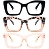 REAVEE 3 Pack Oversized Square Reading Glasses Oprah Style for