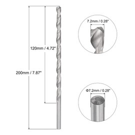 sourcing map 1 Piece Twist Drill Extra Long Drill Bit Made of High-Speed Steel Accessories 7.2 x 200 mm