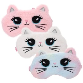 TOVINANNA 3Pcs Cute Cat Eye Mask Lightproof Sleeping Eye Masks for Travel Naps Soft Comfortable Blindfolds Pink White for Family Friends