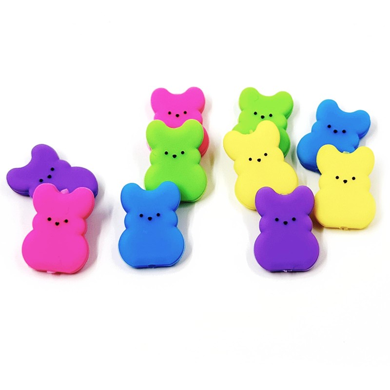 10CS Easter Bunny Silicone Beads, Colorful Rabbit Shaped Silicone Focal