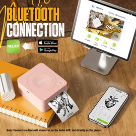 Nelko Sticker Printer, PM230 Mini Printer Bluetooth Portabel Sticker Maker with 3 Rolls Paper, Print Pods Mini Printer with Multiple Templates for Phone & Tablet, Pink
