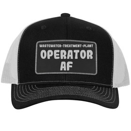 Wastewater-Treatment-Plant Operator AF - Leather Black Patch Engraved Trucker Hat, Black-White, One Size