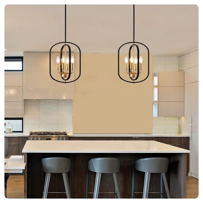 Black and Gold Chandelier for Dining Room Light Fixture, Chandelier