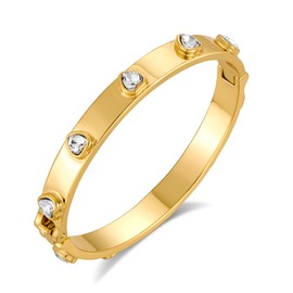 HUAYUNFANG Dainty Heart Bangle Bracelet for Women Zirconia Heart Gold Cuff Bracelet Polished Gold Spring Hinged Bangle Bracelets Minimalist Jewelry