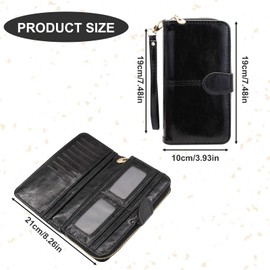 AdiStylinno Women Wallet, Leather Large Capacity Card Wallet with Snap and Zipper Long Clutch Wallet for Travelling Shopping (Black)