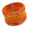 Avalaya Bohemian Wide Beaded Cuff Bangle with Sequin (Pumpkin Orange)