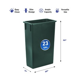 Plexon 23 Gallon Slim Trash Can - 30" H x 20" L x 11" W - Commercial Green Rectangular Garbage Can, Waste Bin for Home/Kitchen/Cabinet