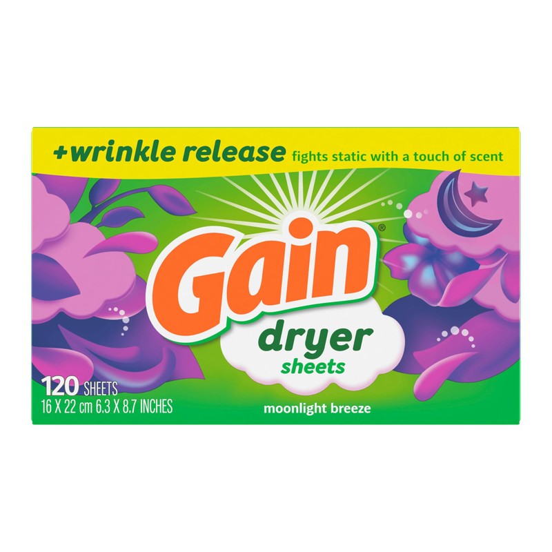 Gain dryer sheets Plus Wrinkle Release, Moonlight Breeze Scent, 120