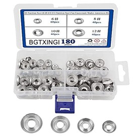 BGTXINGI 180Pcs 4Kinds 304 Stainless Steel #6#8#10#12 Stainless Steel Cup Countersunk Washer Assortment Kit Silver Finishing Cup Washer with A Clean Plastic case