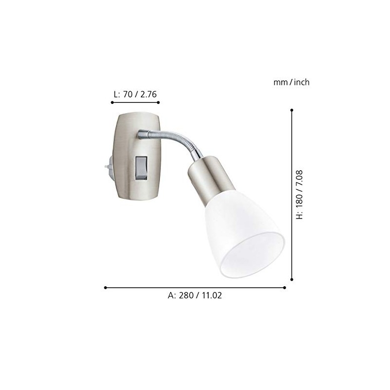 EGLO Steckdosenspot Dakar 3, Steckerleuchte, Steckdosenlampe aus Metall in Nickel-matt,