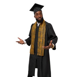 Dupsie's Black and Gold Kente African Print Stole/Sash -Made with Pride in Africa Perfect for Black History Celebrations, Events, and Cultural Showcases, Choir, Clergy, Church, Schools and more