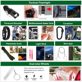 Survival Kit and First Aid Kit, 142Pcs Professional Survival Gear and Equipment with Molle Pouch, for Men Dad Husband Who Likes Camping Outdoor Adventure (Khaki)