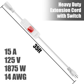 Extension Cord with Switch On/Off Waterproof Switch 35Ft No Plugging and Unplugging Invintage Stereo Devices without Built-in Power Switch(35 FT, White)