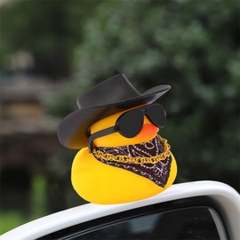 wonuu Car Dashboard West Cowboy Hat Rubber Ducks Decorations, Rubber Ducky for Car Ornament Cute Duck with Hat, Glasses, Necklace, Scarf (Black)