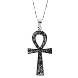 81stgeneration Women's Men's 925 Sterling Silver Ankh Egyptian Cross Pendant Necklace, 18"