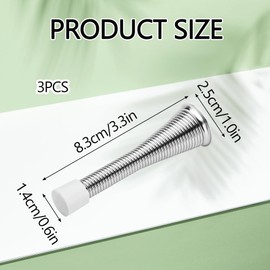 3PCS Spring Door Stop Chrome Door Stop Spring Rubber Spring Door Stops Indoors with 3 Replacement Rubber Tips Cushioning Reduce The Collision Between The Door Leaf and The Wall Reduce Noise