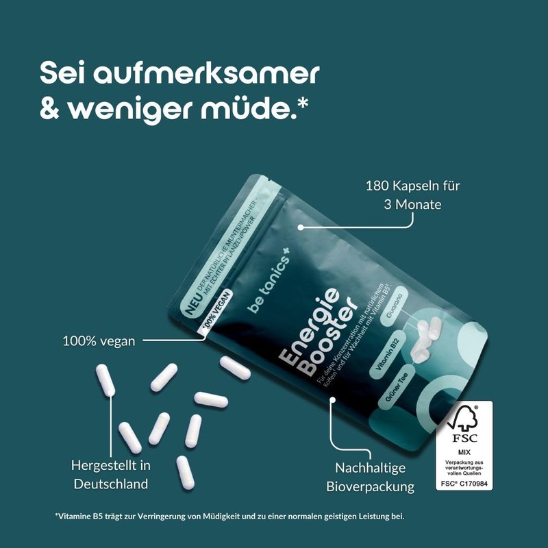 be tanics Energy Booster for Concentration with Caffeine and Vitamin