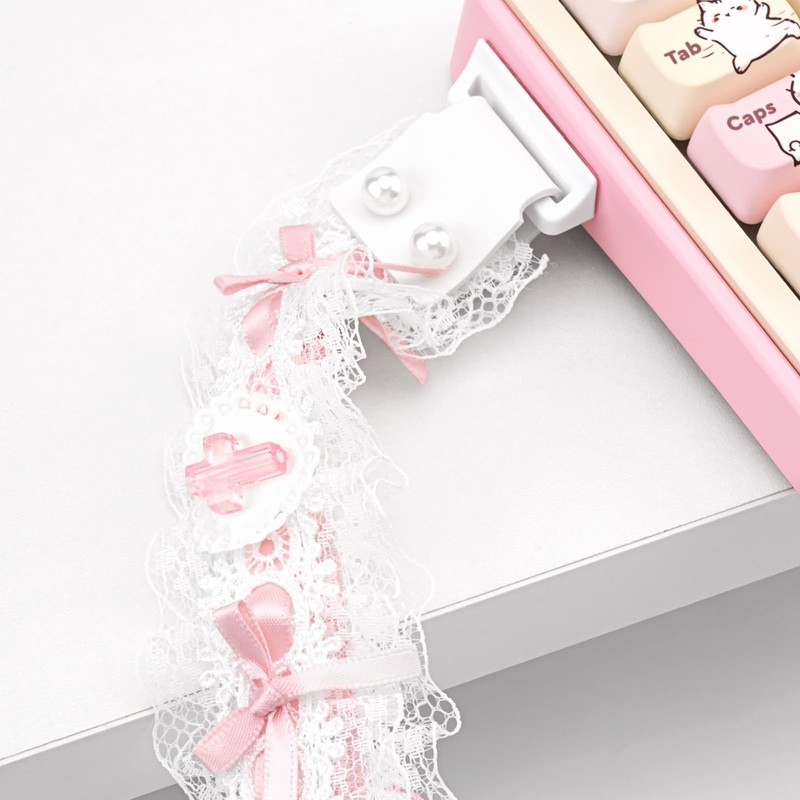 COOMICKEY Custom Keyboard Straps, Pink and White Lace Cute Snap