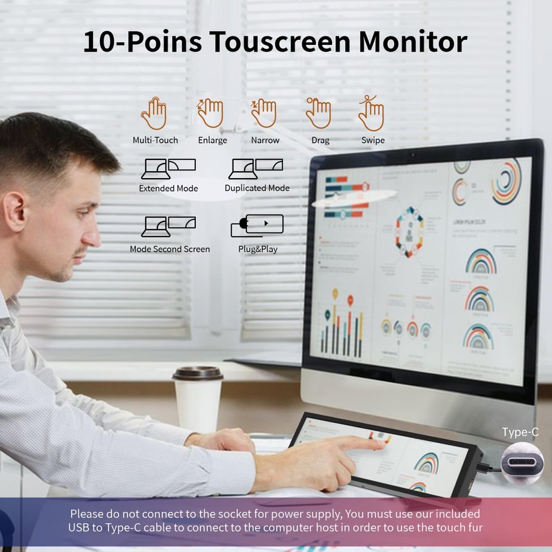 8.8 Inch Touchscreen Monitor,FHD IPS 1920x480 LCD Display,PC Temperature Monitor,Computer