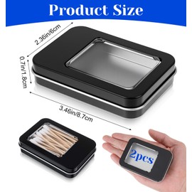 Cotton Swab Holder for Travel, 2 Pcs Portable Small Metal Case with Dustproof Lid, Storage for Floss Picks Hair Ties Cosmetic Items Black