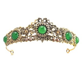 Crystal Queen Crown Vintage Princess Tiara Wedding Prom Pearl Headband For Wedding Birthday Christmas Bridal Costume Cosplay Valentine Party (Green)