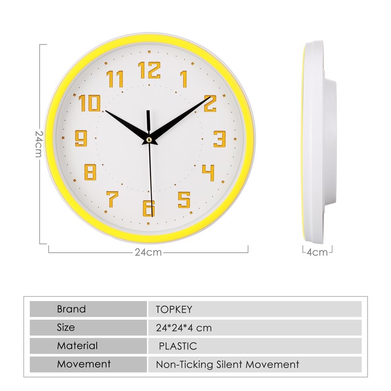 Topkey Silent Round Wall Clock Kitchen 9 Inch Modern style