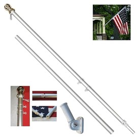 Wall Mount White Aluminum Spinner Flagpole Decor 6 Ft 1" Diameter Pole Bracket 1