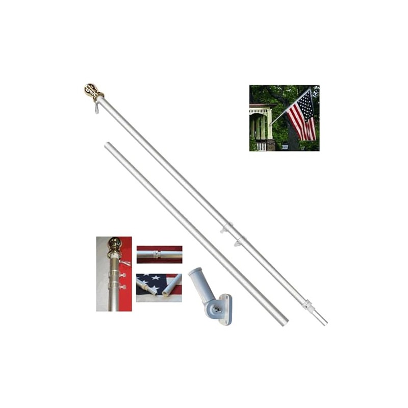 Wall Mount White Aluminum Spinner Flagpole Decor 6 Ft 1"