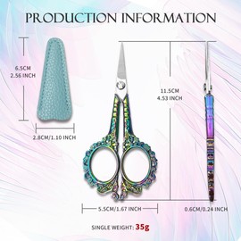 1 Piece Scissors, Small Scissors, Sharp Scissors, Pointed Scissors, Craft Scissors, High-Quality Stainless Steel Scissors, Retro Style, with PU Leather Cover, for Needlework, Arts, Daily Use (Colour