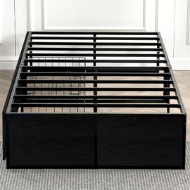 GAZHOME Twin Bed Frame with 2 XL Storage Drawers, Metal Platform Bed Frame with Footboard, 9 Strong Metal Slat Support/No Box Spring Needed/Easy Assembly/Space Saving,Black