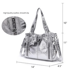 Handbag Hobo Women Shoulder Bag/Handbag Roomy Multiple Pockets Fashion PU Tote, Silver