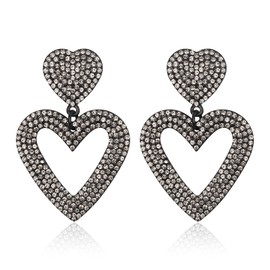 Flyonce Black Heart Earrings for Women, Sparkly Crystal Rhinestone Heart Dangle Earrings Love Hearts Drop Dangling Valentine's Day Mother's Day Birthday Christmas Gifts