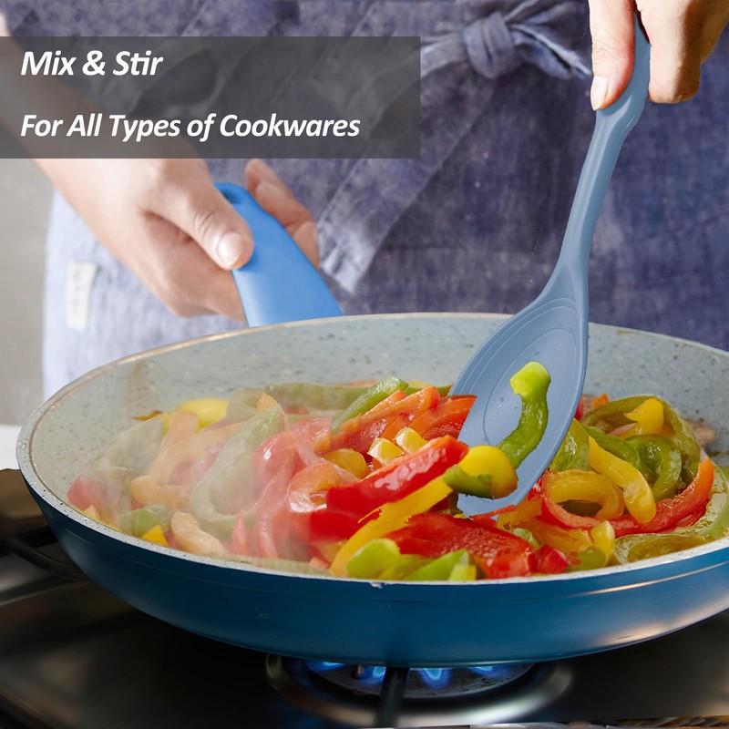 Large Silicone Cooking Spoon, Non-Stick Solid Spoon set with Deep