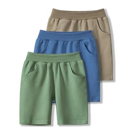 AMMENGBEI Little Boys Cotton Sport Jogger Shorts,Kids Summer Solid Active Short Pants(6-7 Years,3 Pack-Dark Green+Army Blue+Deep Khaki)