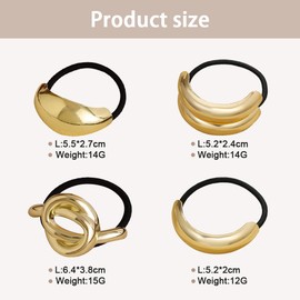 QKEPCY Pack of 4 Golden Hair Bobbles Women's Hair Scrunchies with Hair Gold Ponytail Cuff Ponytail Holder Hair Scrunchies Made of Metal Hair Bobbles Girls Braid Holder Dam Hair Cuff Scrunchies